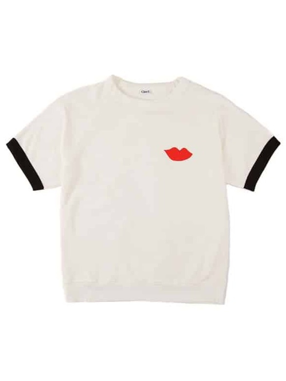 Clare V. Short Sleeve Lips Contrast Sweatshirt S